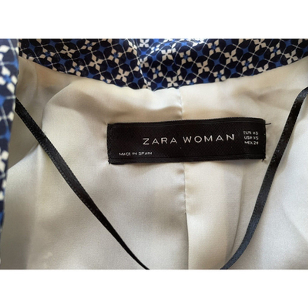 Zara Mulberry Silk Blue Gold Lightweight Jacket Blazer Sz XS - Picture 7 of 8